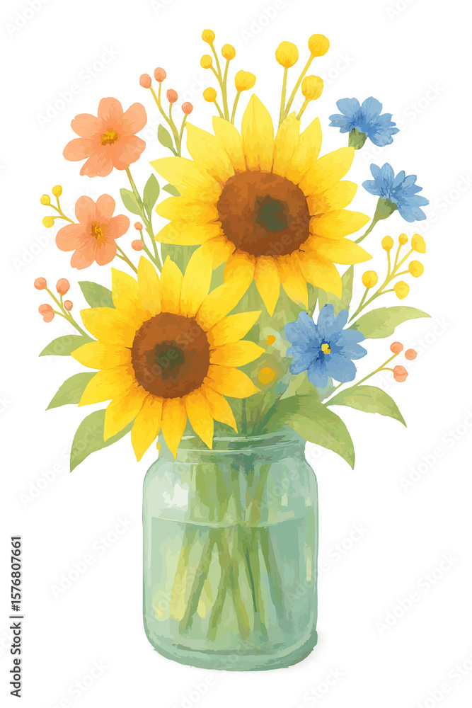 Obraz premium watercolor illustration of beautiful flowers in a vase