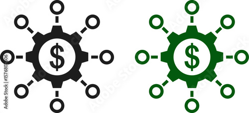 Financial network concept with gear and dollar sign for investment and money management theme icon vector