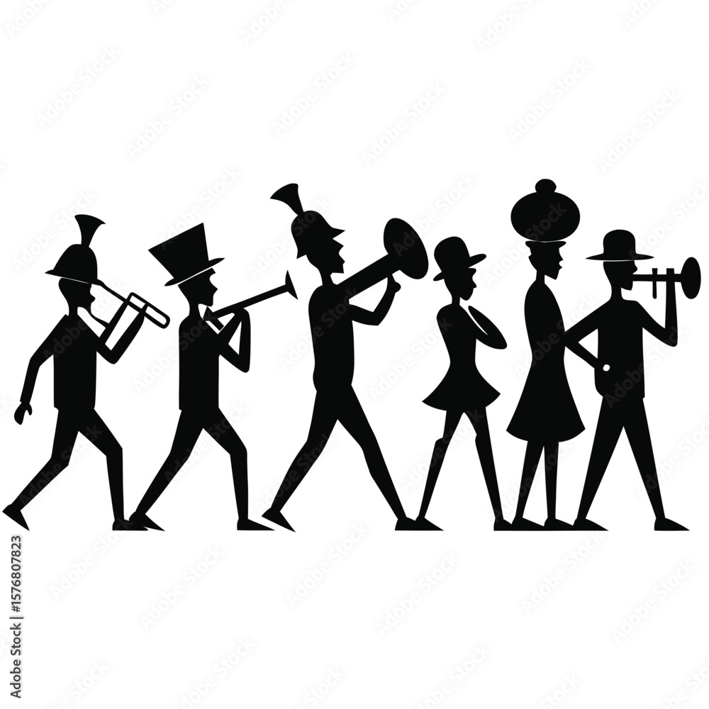 Fototapeta premium Silhouette of a Marching Band Musical Parade Illustration
