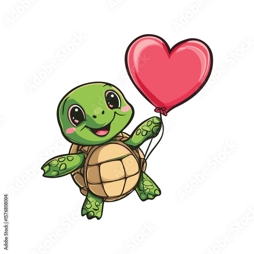 Vector illustration of turtle and love balloon, cute sea animal cartoon