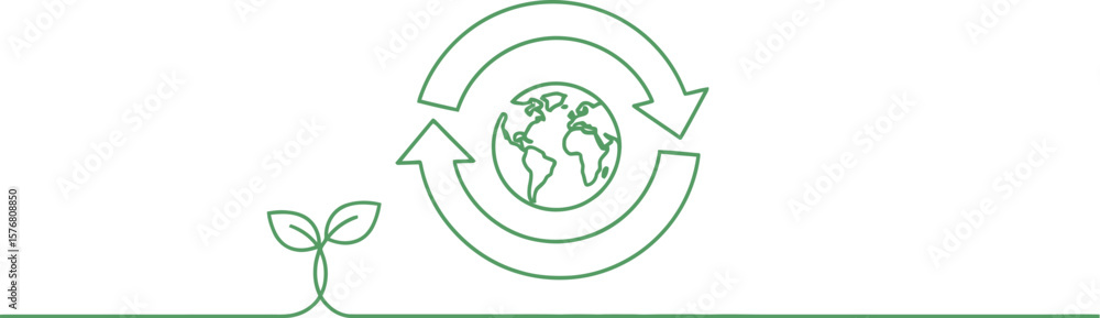 Eco friendly sustainable living concept with recycle symbol and plant for earth day and green energy future Eco friendly sustainable living concept with recycle symbol and plant for earth day and green energy future