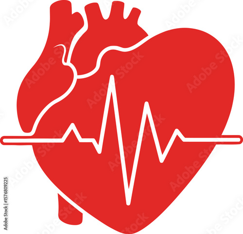 Red heart vector design with ekg line illustration for cardiology health and medical concept icon graphic