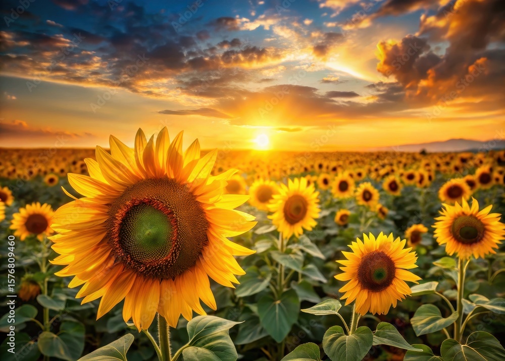 Obraz premium sunflower field at sunset