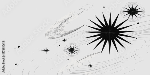 A winter macro illustration of a black ink splat pattern of dandelion seeds