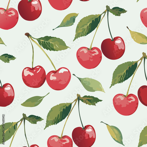 Cherry Pattern Hand Draw Vintage Vector