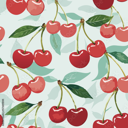 Cherry Pattern Hand Draw Vintage Vector