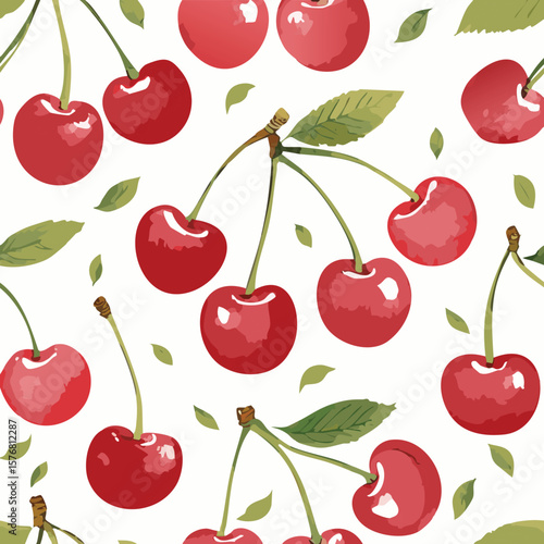 Cherry Pattern Hand Draw Vintage Vector