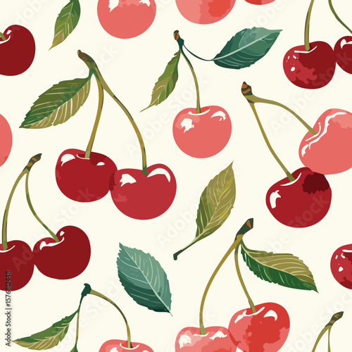 Cherry Pattern Hand Draw Vintage Vector