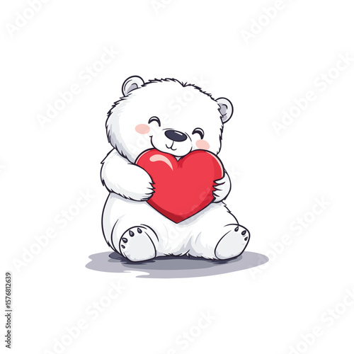 Vector illustration of snow bear hugging love, Cute furry animal cartoon