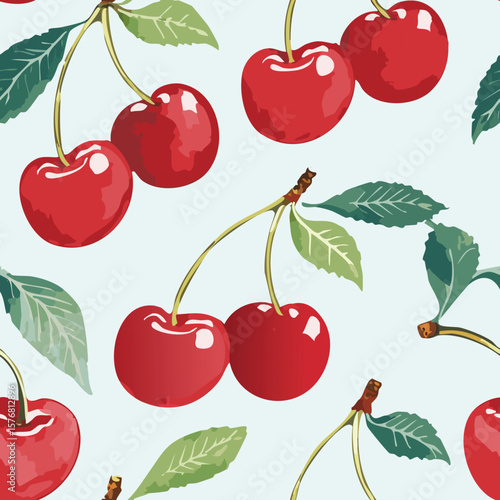 Cherry Pattern Hand Draw Vintage Vector