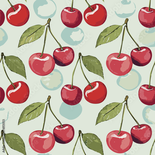 Cherry Pattern Hand Draw Vintage Vector