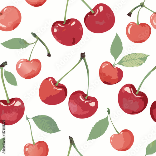 Cherry Pattern Hand Draw Vintage Vector