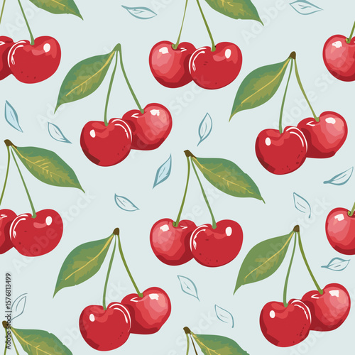 Cherry Pattern Hand Draw Vintage Vector
