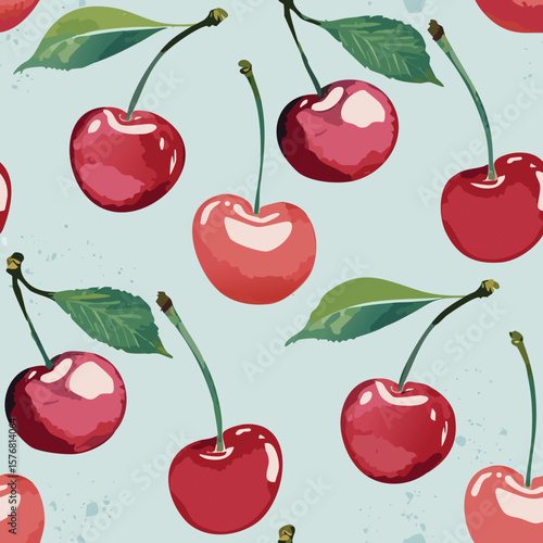 Cherry Pattern Hand Draw Vintage Vector