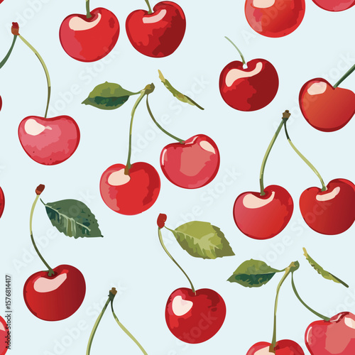 Cherry Pattern Hand Draw Vintage Vector