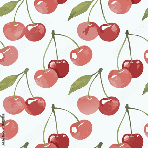 Cherry Pattern Hand Draw Vintage Vector