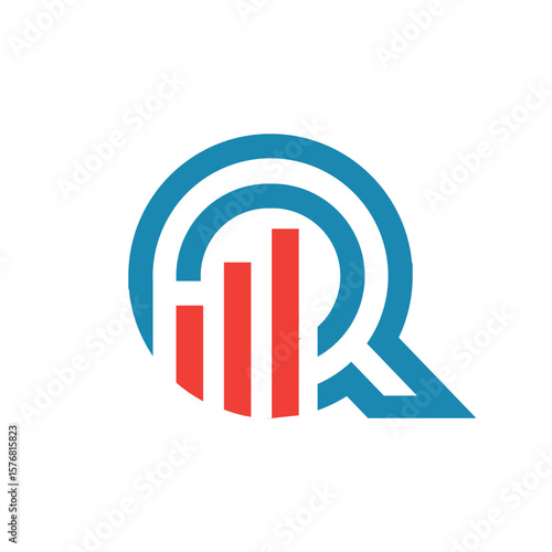 This image depicts a flat logo design of an initial letter Q in blue color with an orange graph bar that looks clean and modern on a white background for statistic purposes
