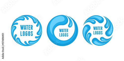 Vibrant circular water logo featuring symmetrical splash elements. Ideal eco startups, spa and wellness centers, hydration-related product branding. branding bottled water, water treatment, drop icon