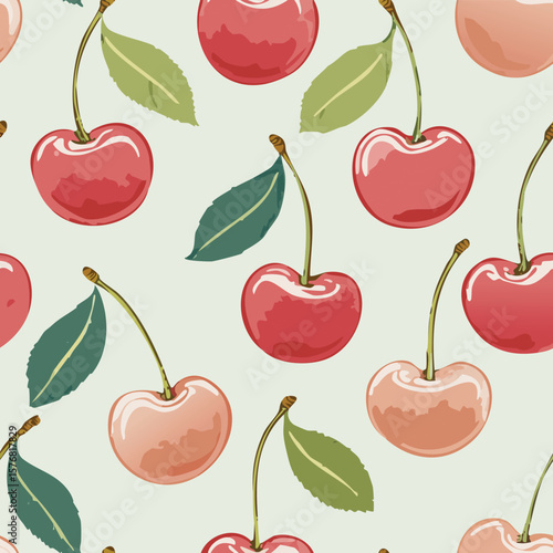 Cherry Pattern Hand Draw Vintage Vector