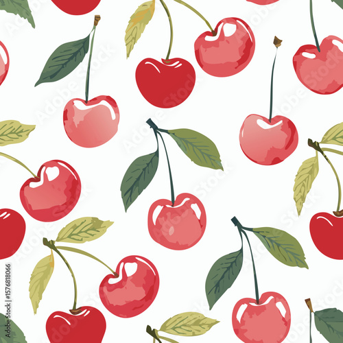 Cherry Pattern Hand Draw Vintage Vector