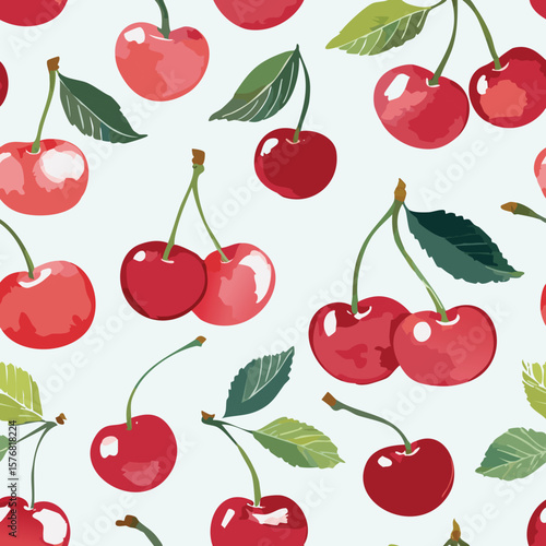 Cherry Pattern Hand Draw Vintage Vector
