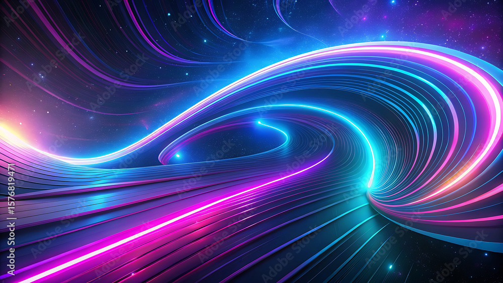 Curved Neon Shapes In Abstract Ultraviolet Space Design Curved Neon Shapes In Abstract Ultraviolet Space Design