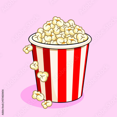 Popcorn Bucket with Kernels Vector Illustration Cartoon Design