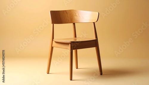 Minimalist Light Wood Chair with Rounded Back on a Yellow Background