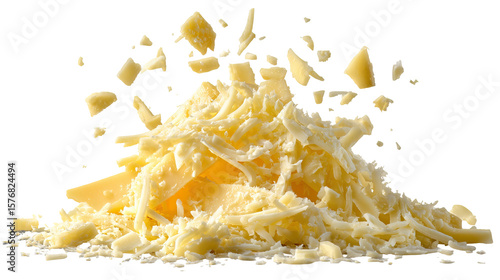 Cheddar or mozzarella cheese pile on transparent background

