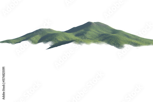 Isolated Mountain Range Silhouette: Green Summits Against a Deep Black Backdrop View