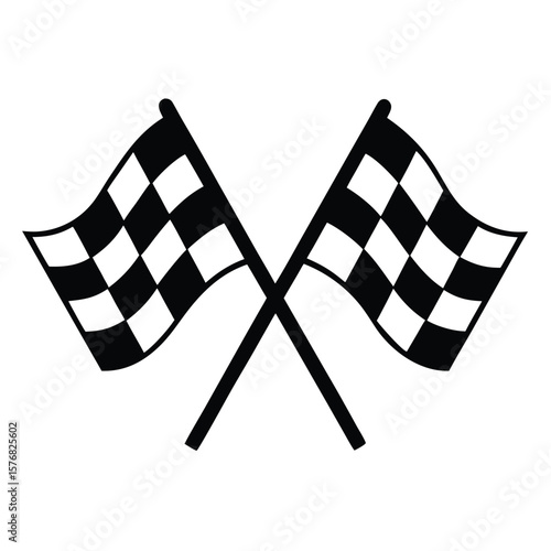 Checkered Flags Crossed Finish Line, Race, Competition, Victory, Success