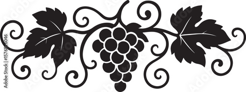 Grape vine scroll silhouette design vector art illustration