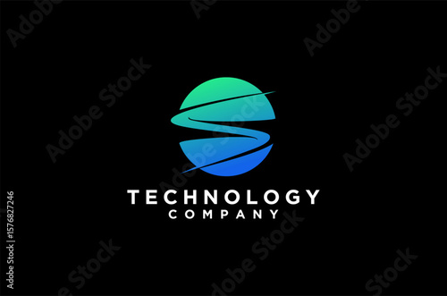 S letter on globe modern logo for a tech company. S initial vector illustration