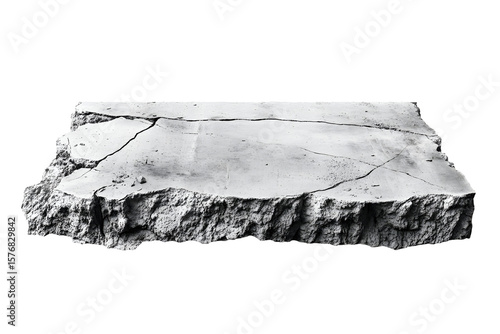 Abstract monochrome platform with cracked concrete surface against a black backdrop