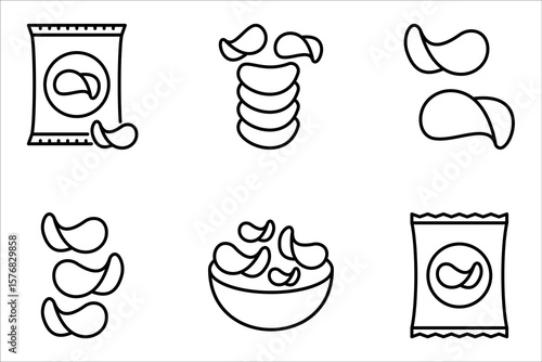 Chips potato icons set, vector illustration on white background. 