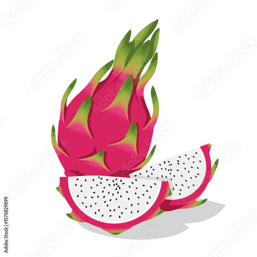 Vibrant Dragon Fruit Illustration on White Background