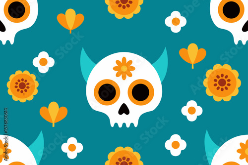 Festive Dia de los Muertos Seamless Skull Design