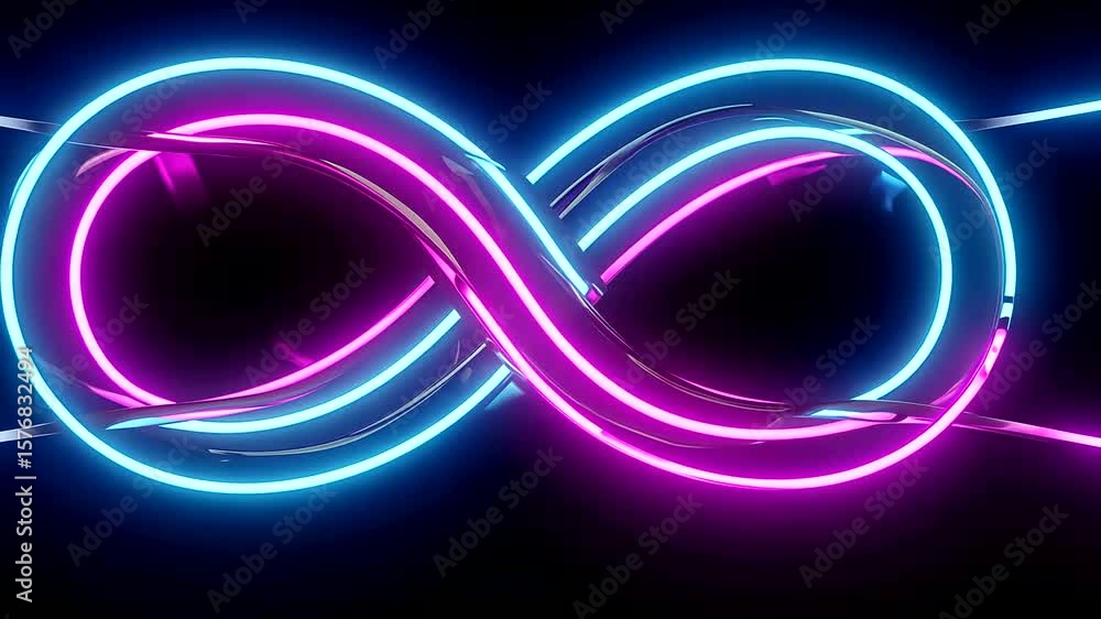 Vibrant neon infinity symbol glowing against a dark background, representing endless possibilities Vibrant neon infinity symbol glowing against a dark background, representing endless possibilities