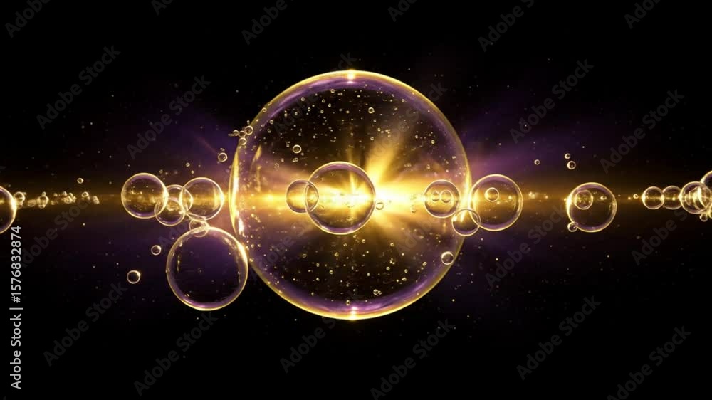 Golden orbs illuminate a cosmic sea Golden orbs illuminate a cosmic sea
