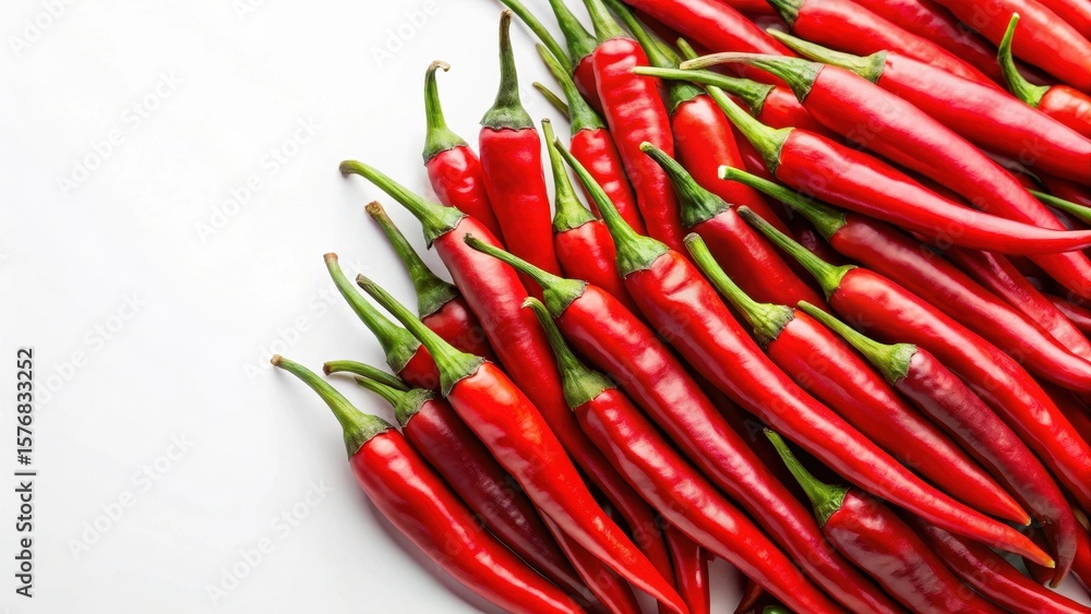 vibrant red chili peppers arranged on a white surface vibrant red chili peppers arranged on a white surface