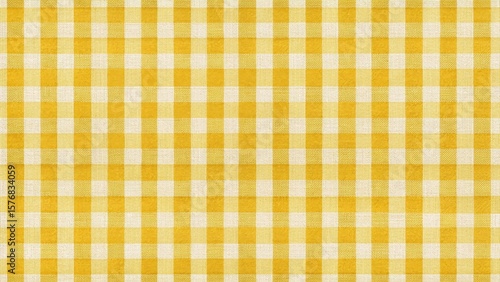 Bild auf Leinwand Vintage yellow gingham check fabric background with subtle texture
