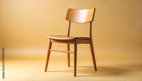 Wood Chair on Beige Backdrop in Studio Lighting for Interior Design and Furniture