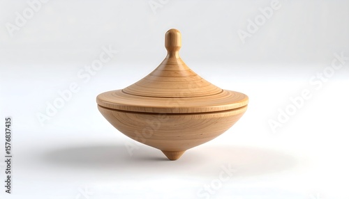 Wooden Spinning Top Isolated on a Clean White Background in a Bright Studio Setup