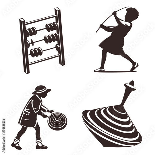 Abacus spinning top child with hoop and yo vector