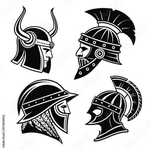 Ancient warrior helmets gladiators Vikings knights vector