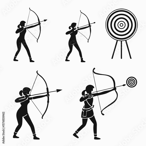 Archers aiming bows and arrows at targets archery sport