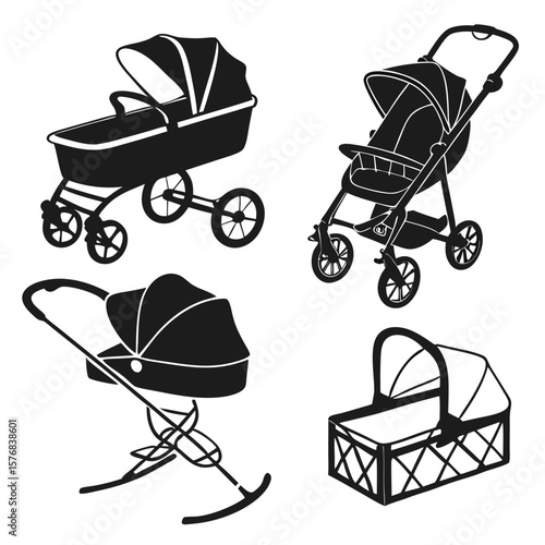 Baby transport silhouettes including prams and cradles stroller carriage