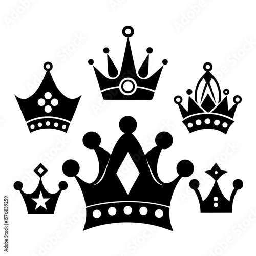 Black crown silhouettes with decorative elements royal regal