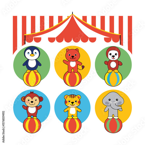 Pack of 6 Circus Animals — Lion, Elephant, Monkey, Seal, Horse, Bear