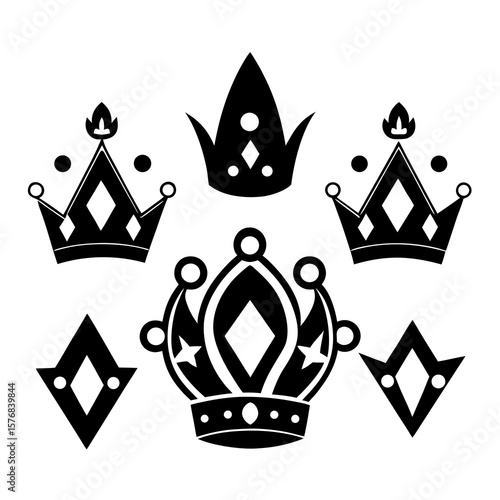 Black royal crowns with gem cutouts and decorative elements monarchy regal